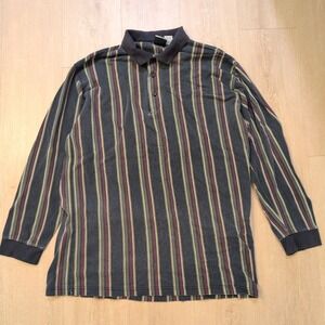 VTG Bugle Boy Men's Large Stripe Polo‎ Shirt Rugby Art Deco Earthtone Preppy